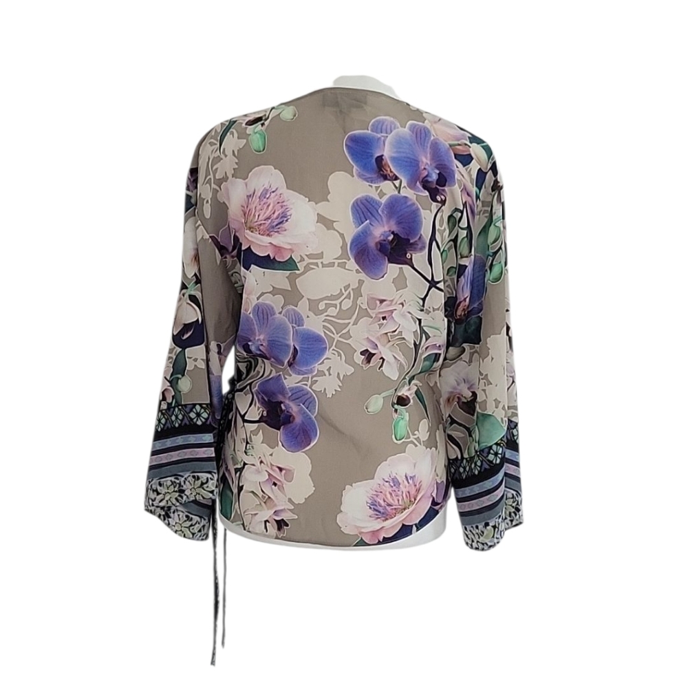 Hale Bob Orchid Print Silk Wrap Blouse Size XS - Picture 7 of 15